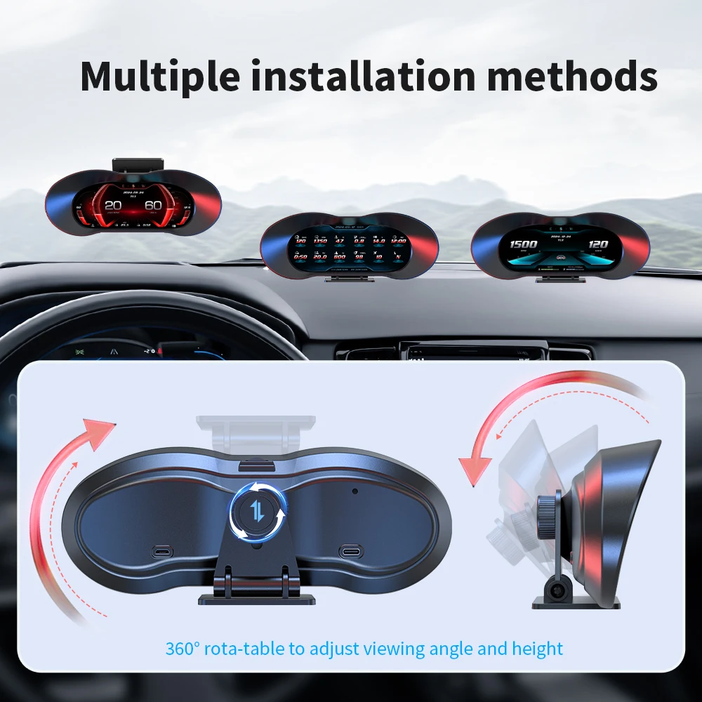 MAIMEIMI OBD+GPS+Turbine Meter+Slope Meter+Accelerometer P5 Car HUD LCD Instrument Speed RPM Compass Clock Water Temp Overspeed