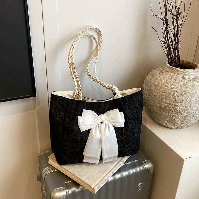 

Microfiber Bow Fashion Tote Bags Solid Color Casual Large Capacity 2025 Hot Sale Women's Bags Design Versatile Women's Handbags