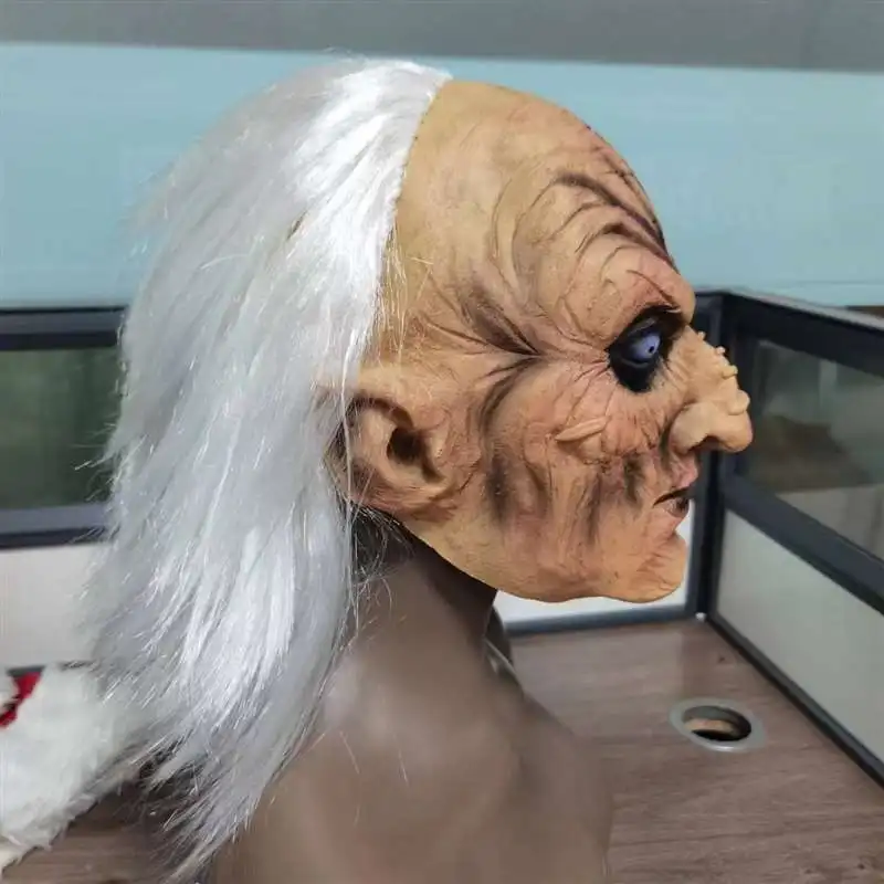 White haired clown terrifying headgear Halloween mask costume dance stage performance haunted house cosplay props