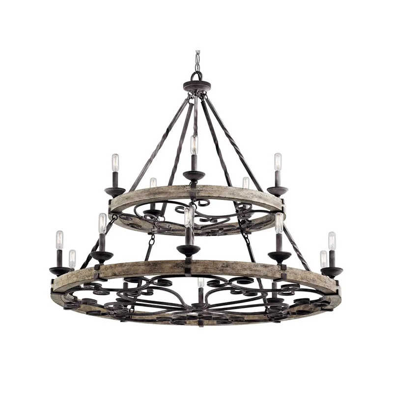 

American retro industrial style wood wheel chandelier, living room, dining room lighting, bedroom villa lighting