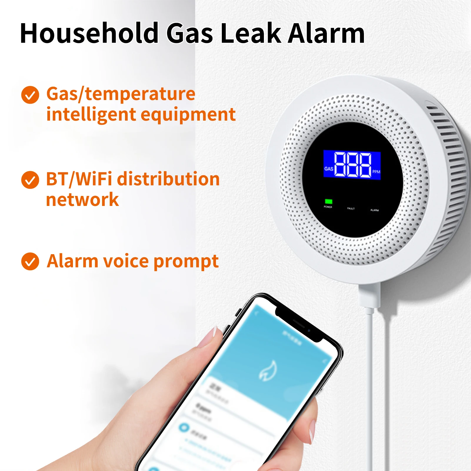 WiFi Gas Leak Alarm Household Smart Gas Detector Combustible Gas Leakage Detecting Sensor for Natural Gas Biogas Methane