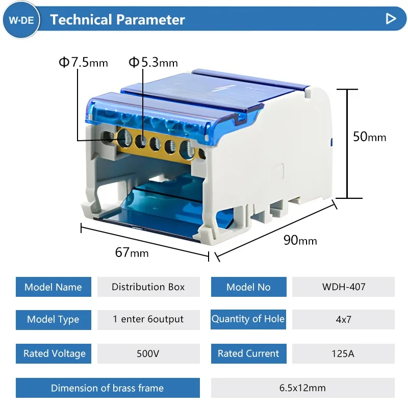 1 Piece WDH407 Screw Junction Modular Universal Wire Electrical Connector Din Rail Terminal Block Power Distribution Box