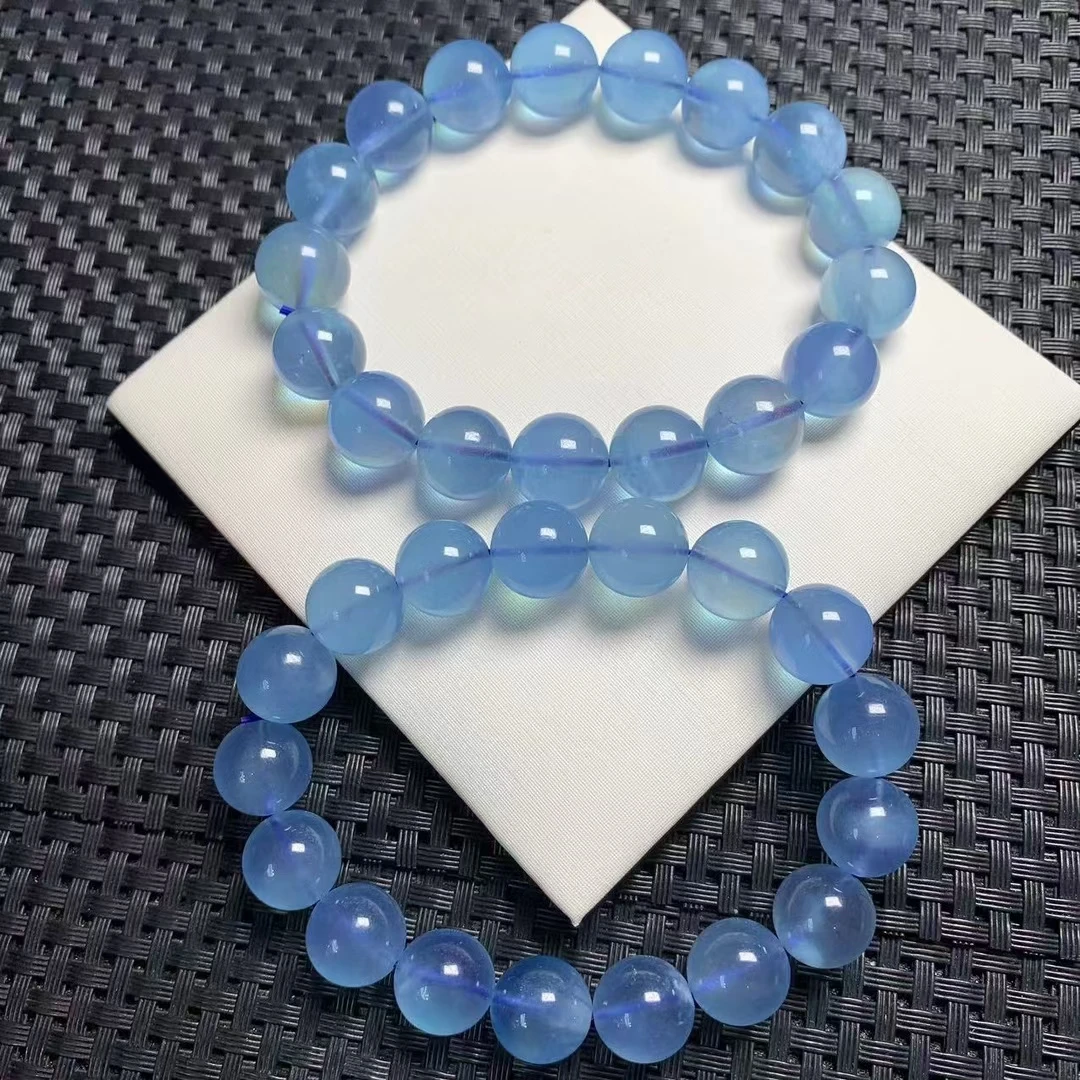 

12mm Natural Blue Aquamarine Quartz Bracelet Clear Round Beads Gemstone Wealthy Stone For Women Men AAAAAAA