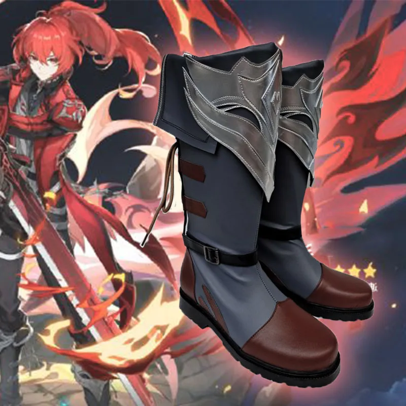 Game Genshin Impact Diluc Schoenen Dark Red Nieuwe Huid Cosplay Lederen Laarzen Unisex Rollenspel Halloween Volwassen