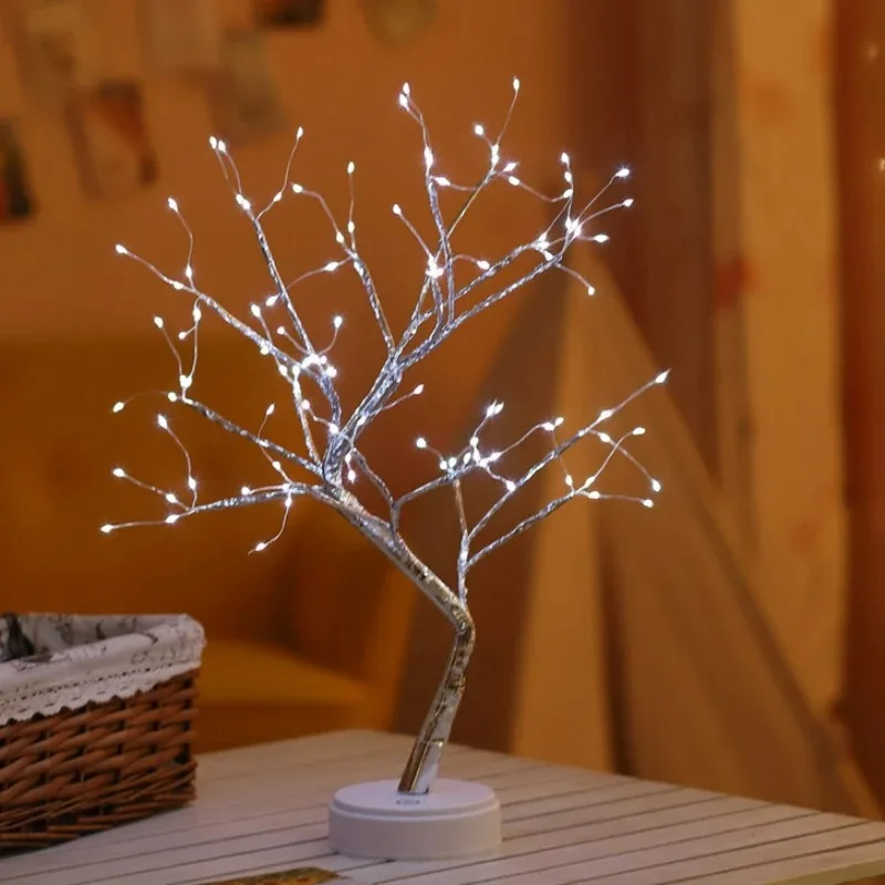 LED Night Light Mini Christmas Tree Copper Wire Lamp Children\'s Lights Home Bedroom Decoration Fairy Tale Light Holiday Lighting