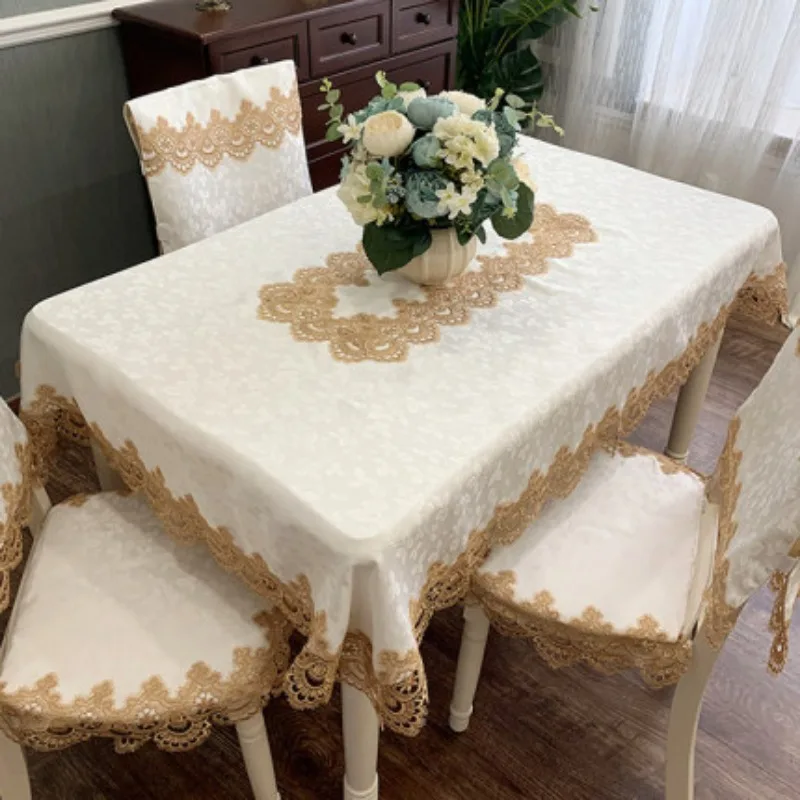 Table Cloth White Luxury Embroidery Beautiful Lace Satin Rectangle Tablecloth DiningTable Cover Round Table Towels Dust Cover