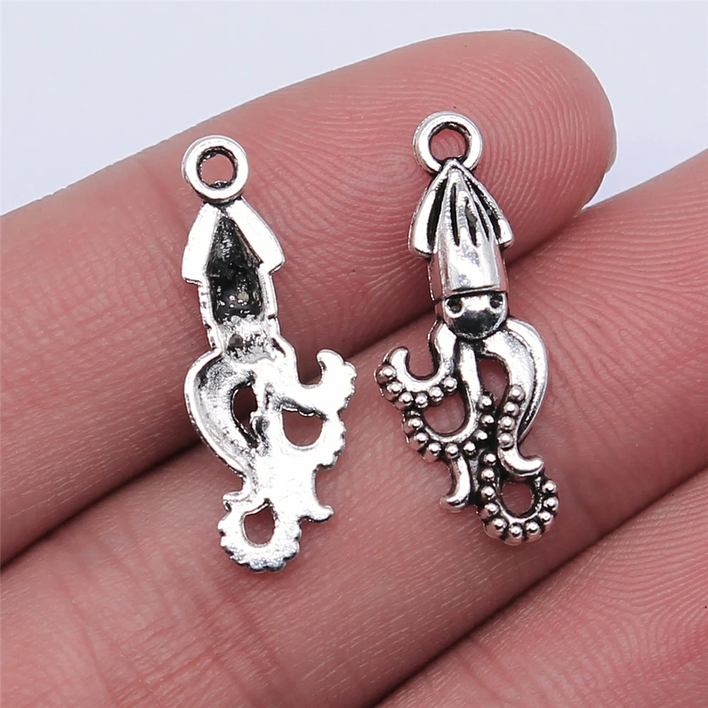 Wholesale 300pcs/bag 24x10mm Antique Silver Color Squid Charms For Jewelry Making DIY Jewelry Findings