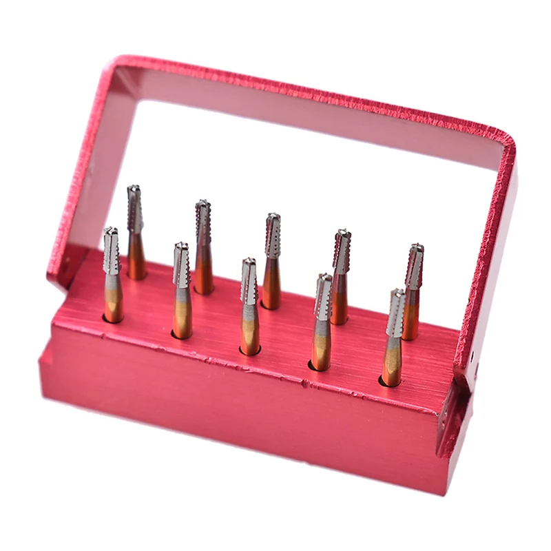 10PCS/Box Dentistry Broken Crown Needle For Break Crown With Metal Bur Box Endodontic High Speed Gold Plated Handle Drill Dental