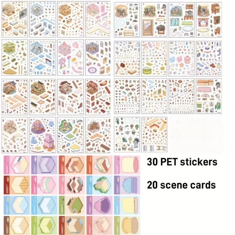 20in1 Landscape Sticker Book Cartoon Capybara Cabin Scene Decorative Decals Tear-proof Free Combination 3D Stickers Scene Set