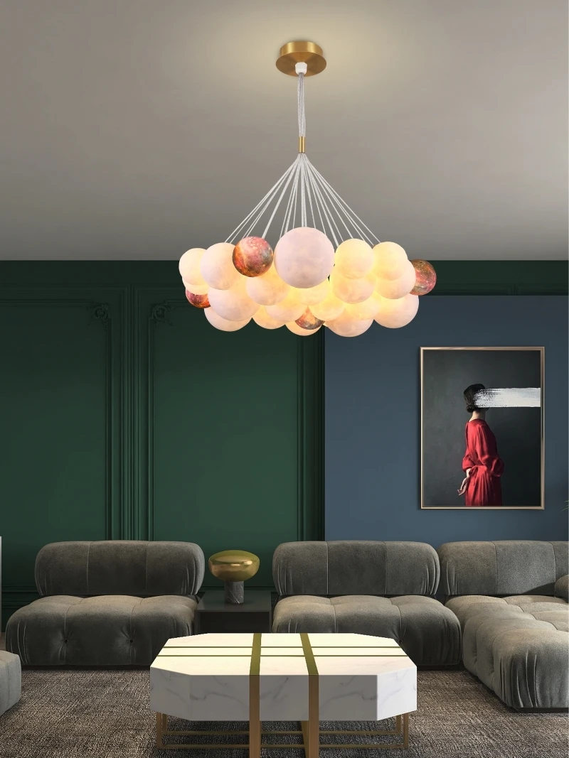 Planet lamp bubble ball chandelier moon living room lamp creative magic bean French cream wind light