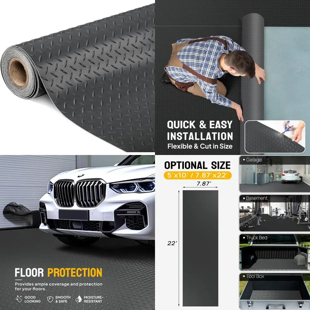 حصيرة أرضية جراج PVC ذات لوحة ماسية سميكة - لفة 7'87 بوصة × 22 قدم لحماية منطقة السيارة ووقوف السيارات