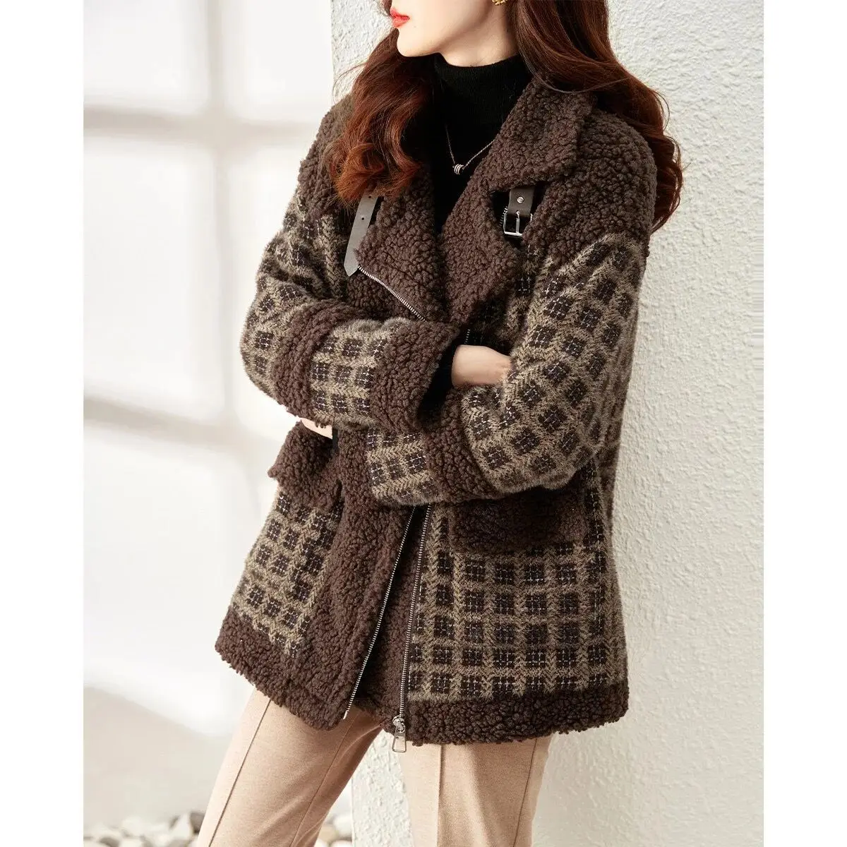 Retro Plaid Coat Women\'s Autumn and Winter New Fashion Simple Korean Grain Velvet Warm Women\'s Cotton Top Coat Jackets for Women