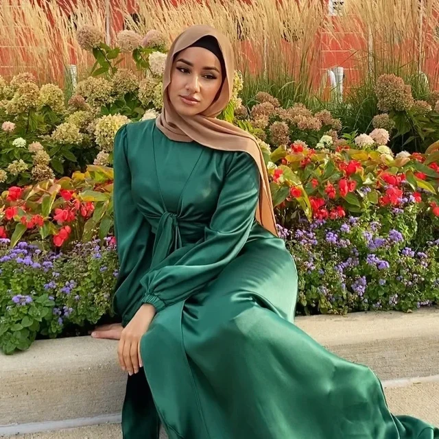 Robe Hijab Musulmane en Satin pour Femme Abaya de Ramadan Kimono de Dubai Kaftan Islamique de Turquie Educatif Eid Mubarak AliExpress