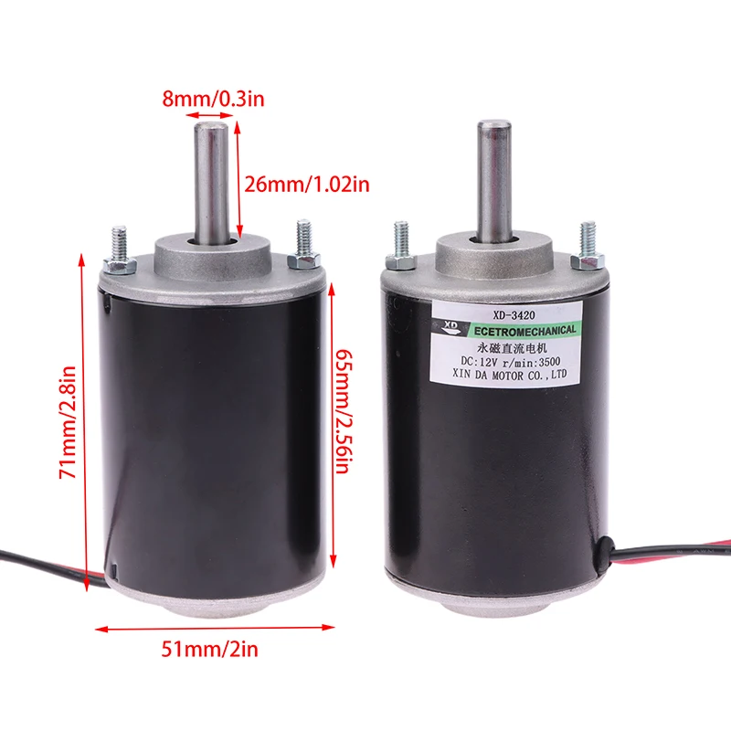 30W 12V-3500Rpm / 24V-7000Rpm 3420 DC High Speed Motor Speed Adjustable CW CCW Threaded Shaft Motor Miniature DC Small Motor