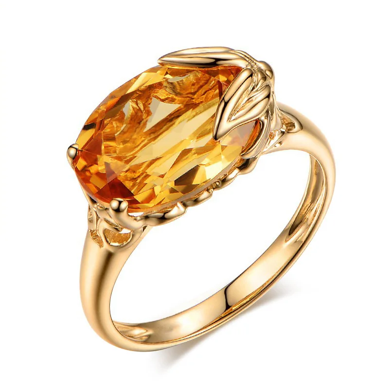 

Natural Citrine Gemstone 18K Gold Ring Ladies Join the Party Peridot Gemstones Versatile Anillos de Wedding Diamond Engagement J