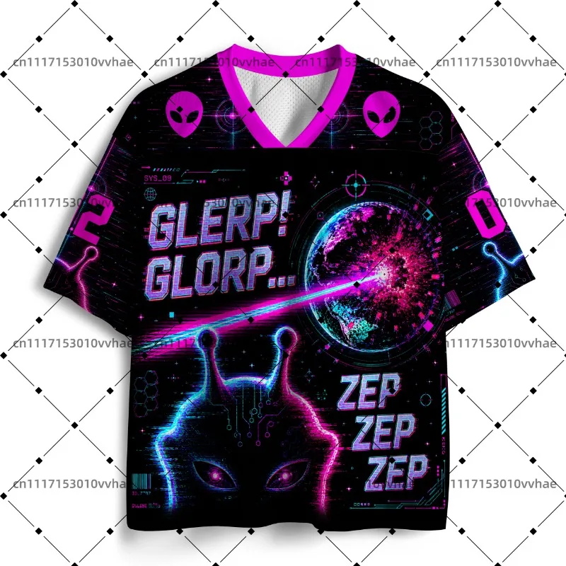 Soulisfree Glorp Invasion Mesh Jersey Design Digital Print V-Neck T-Shirt Comfortable Sports Short Sleeve
