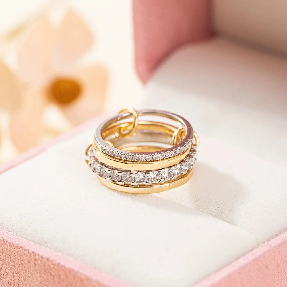 4pcs/set Small Round Stone White Zircon Stackable Ring Sets For Women Gold Silver Color Wedding Rings Jewelry Mother's Day Gifts