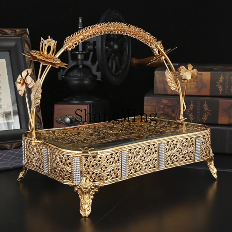 DSA gold wrought iron glass fruit plate dried fruit plate simple and creative living room household tea table food plate