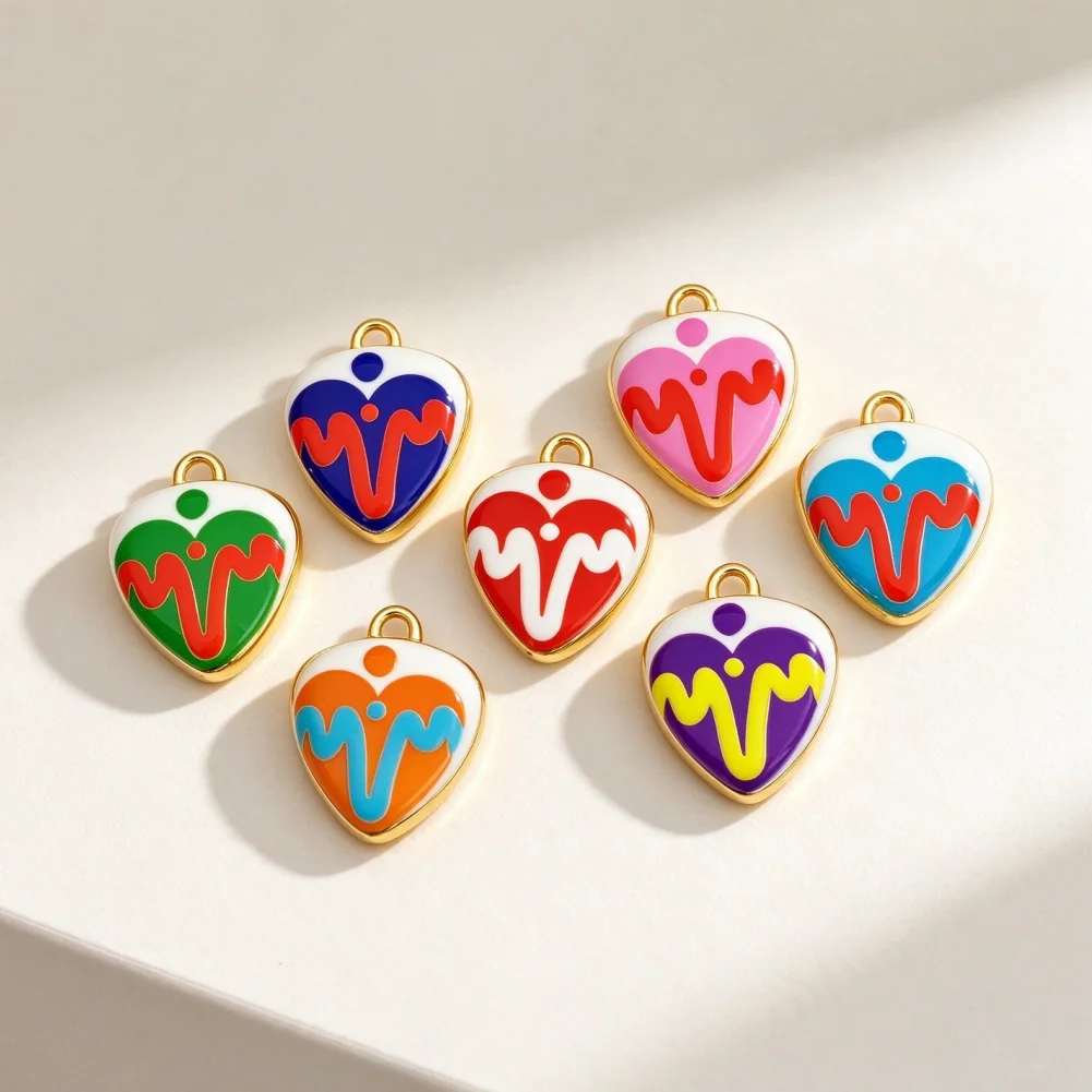 4 Pcs Pendants Brass Heart Shape Colorful Enamel MOM Letter Print Charms DIY Jewelry Making Accessories Necklace Bracelet Craft