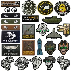 3D PVC Rubber Cat Eyes Duck Dragonfly Animal Patch Dead Skull Sniper Odin Viking Luminous Tank Warning Girl Peace Chevron Badges