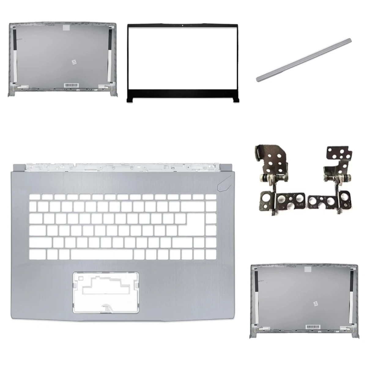 Creator 15M MS-16W1 Laptop: LCD Screen Top Cover, Screen Bezel, Palm Rest Hinge Cover Bottom Case, Hinge ABCD Silver