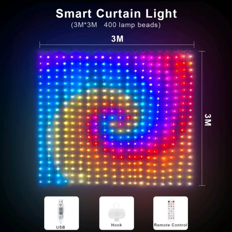Smart curtain light RGB Symphony Bluetooth APP text custom Symphony point control leather line light LED colorful light string