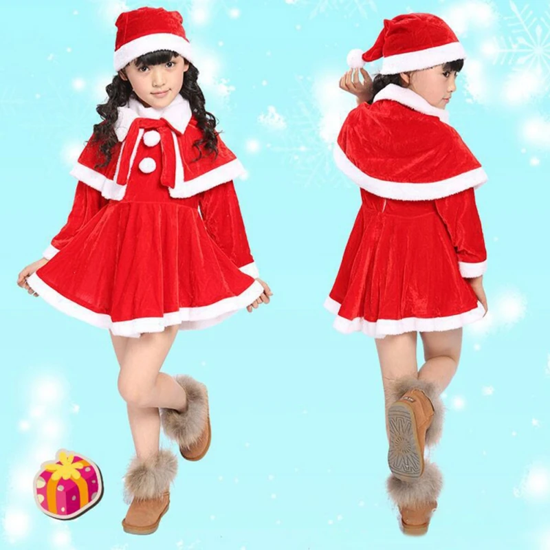 Costumi di natale bambini vestono ragazzi ragazze che eseguono vestiti Set vestiti di babbo natale cappello + mantello + gonna vestito o cappello +