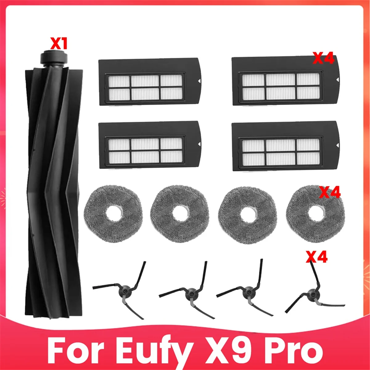 

Replacement Parts fit for Eufy X9 Pro Robot Vacuum Cleaner, Accessories Kit brush roll filter sides Brushes mop pads