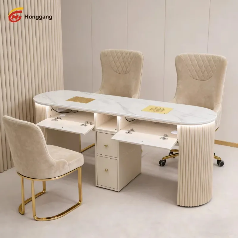 Luxury Nail Desk Station Factory Custom Manicure Table Nail Salon Featuring Dust Collector