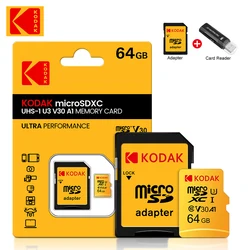 Kodak-tarjeta De Memoria Micro SD, Clase 10, 64GB, U3, 4K, alta velocidad, Flash, TF, Mecard C10, lector De tarjetas