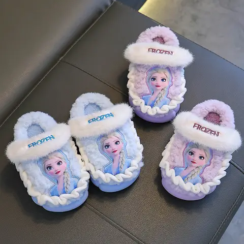 Disney Prinsessa Elsa Vinter Barn Bomull Hemtofflor Frost Flickor Snö Halkfria Varma Babytofflor Rosa Blå Storlek 24-36 10 best sales Fri frakt av varor tjejer - №9