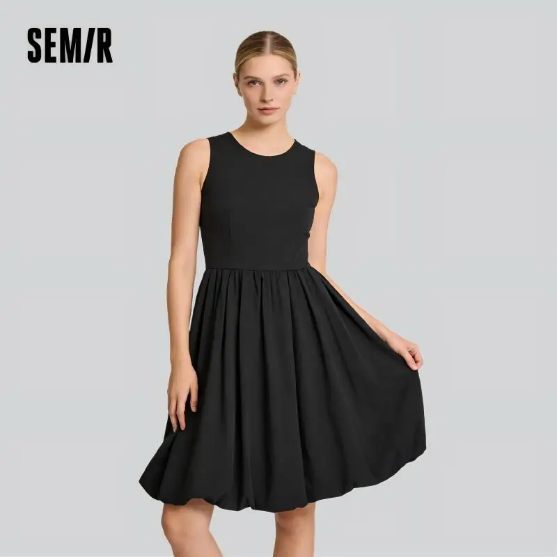 Vestido Feminino Semir Crew 2026 Sem Mangas, Sólido, Cintura Ajustada, Estilo Urbano Casual para o Dia a Dia, Confortável e Macio, Tendência
