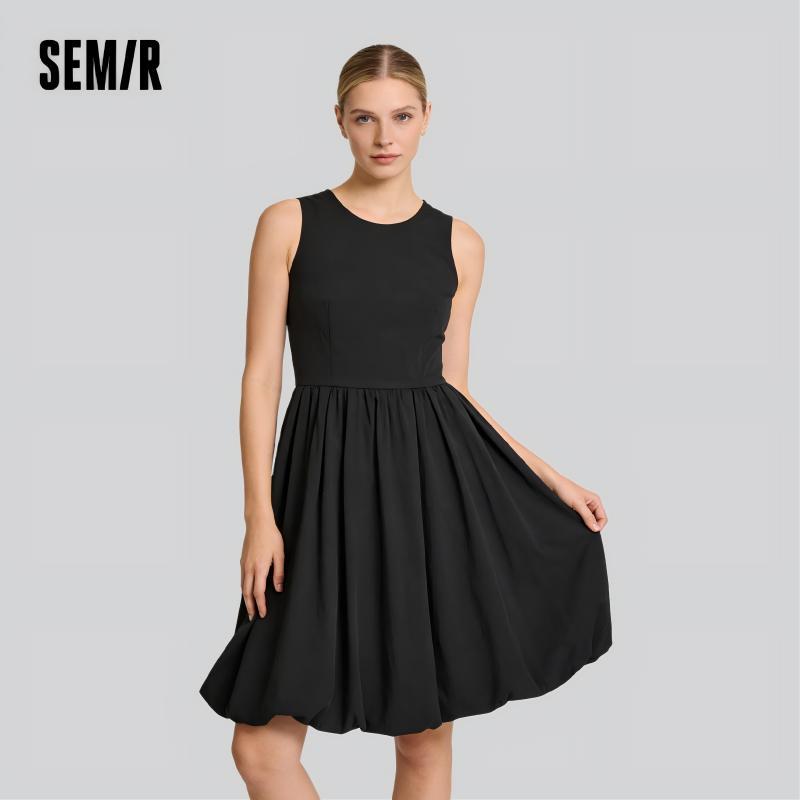 Semir Women Dress Crew 2026 Sleeveless Solid Waist Cinched Urban Casual Everyday Style Soft Comfortable Daily Wear Trendy 