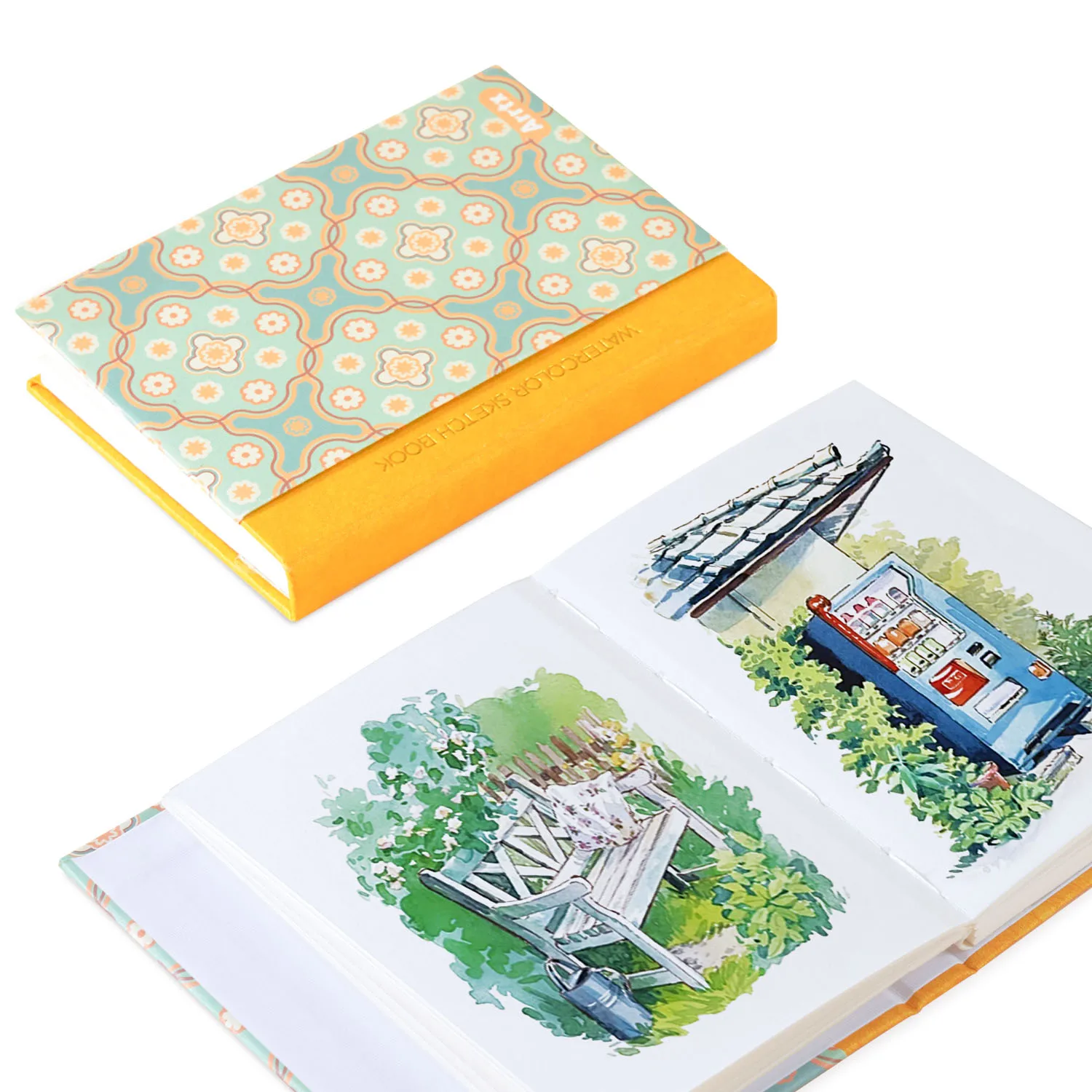 

Arrtx Watercolor Sketchbook,100% Cotton Acid-Free 300g Hot Press Hardcover Watercolor Journal Notebook, 20 Sheets 90*136MM