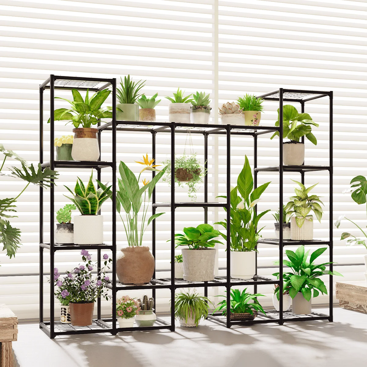 Large Plant Stand Indoor Outdoor Metal Plant Shelf Waterproof Plant Rack For Multiple Plants Wide Flower Stand For Patio Balcony