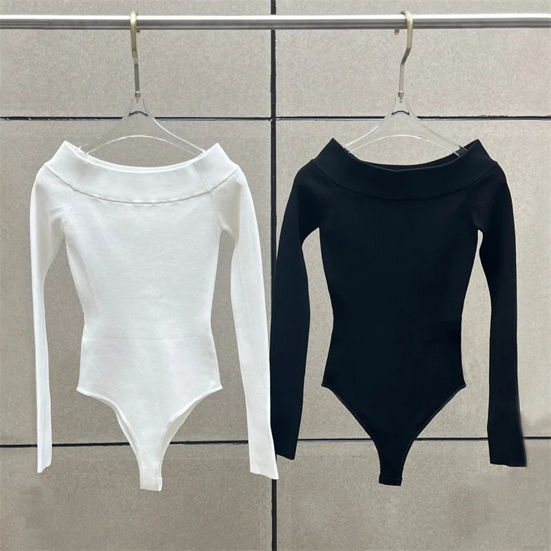 women's bodysuit 2026 Autumn New Ribbed Knitted Women's Long Sleeve Top off shoulder women's corset women's T-shirt women's tops