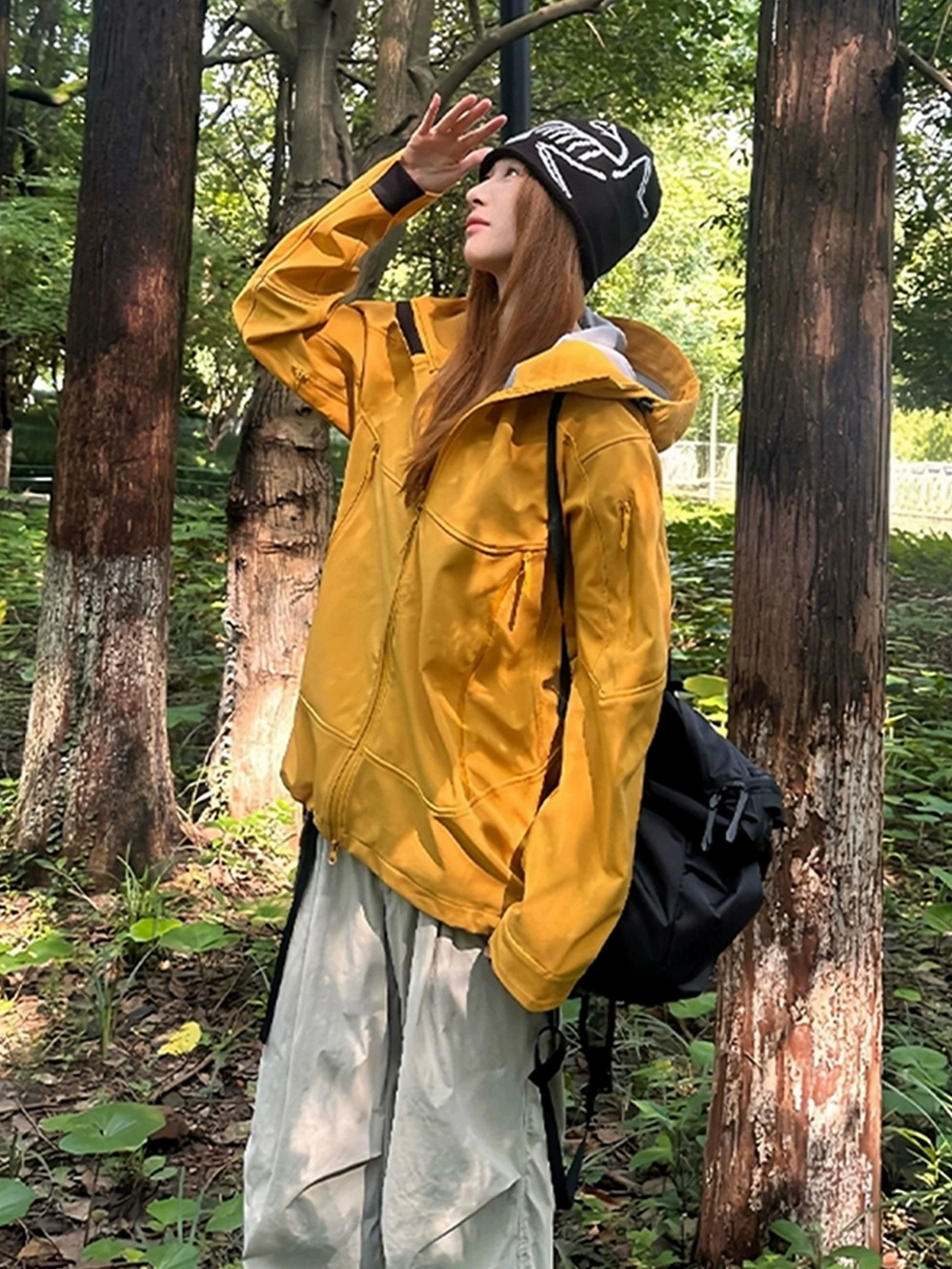 

Lemon Yellow Outdoor Sports Windbreaker Jaet Men Women Lightweight Summer Waterproof Sun Protection Climbing Suit Stand Fit