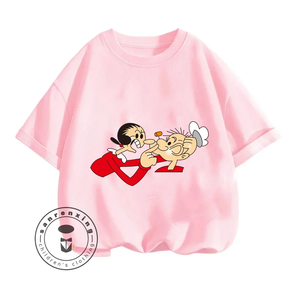 Adventure-Ready Popeye the Sailor Cartoon T-Shirts Solid Colors for Easy Mix Match Ideal for Energetic Kids Made with Love Care