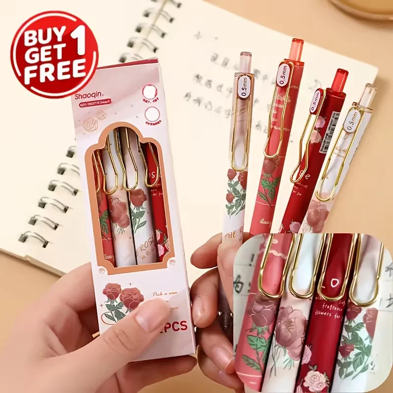 4Pcs Vintage Rose Retractable Ballpoint Pens Medium Tip Black Ink a Must-Have Stationery Suitable for School OfficeEveryday Use