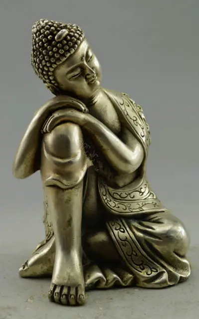 

Vintage Asia Collectible Decorated Old Handwork Tibet Silver Carved Buddha Sleep Statue wholesale factory Arts outlets