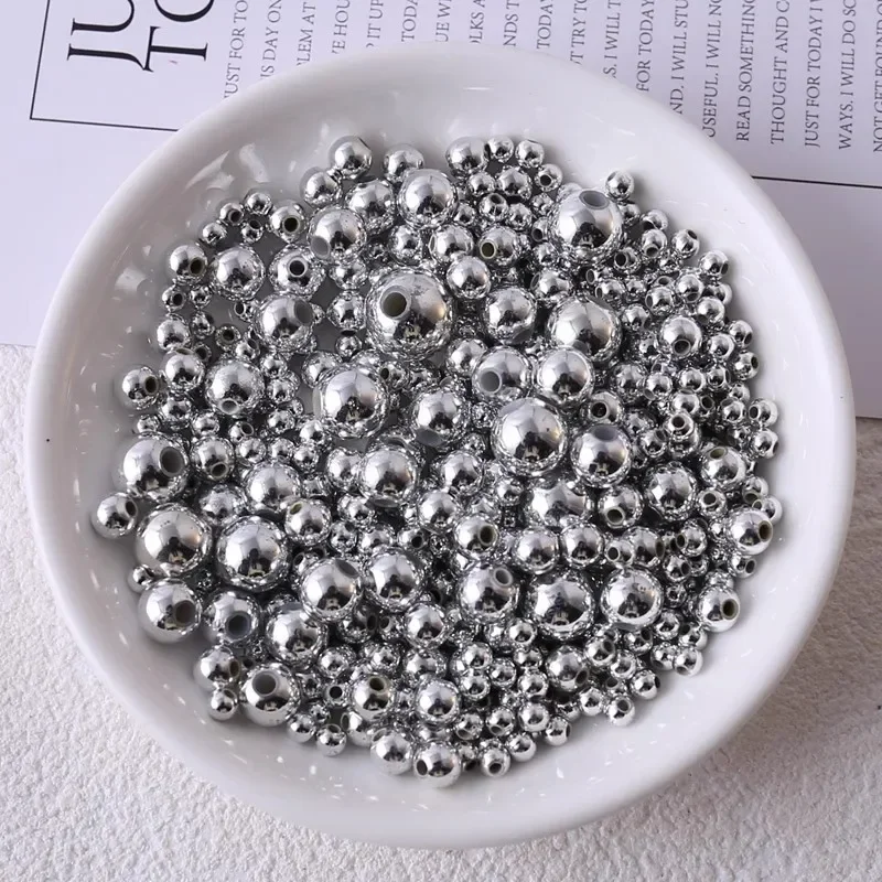 DIY Material Metal Separation Bead Titanium Steel Golden Silver Round Through Hole Bead Fashionable Jewelry Handmade Accessories