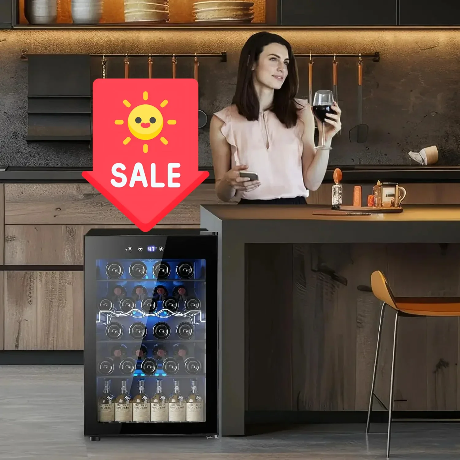 

37 Bottle Wine Fridge, Freestanding 145 Can Beverage Refrigerator with Smart Temperature Control，4.5 CU FT Quiet Mini Fridge