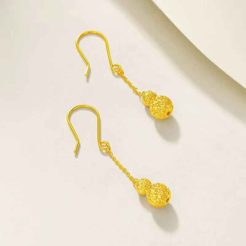 

AU999 Tassel Gourd Earrings Women 24K Gold - Anti-deform, secure tassels, symbol of fortune & luck