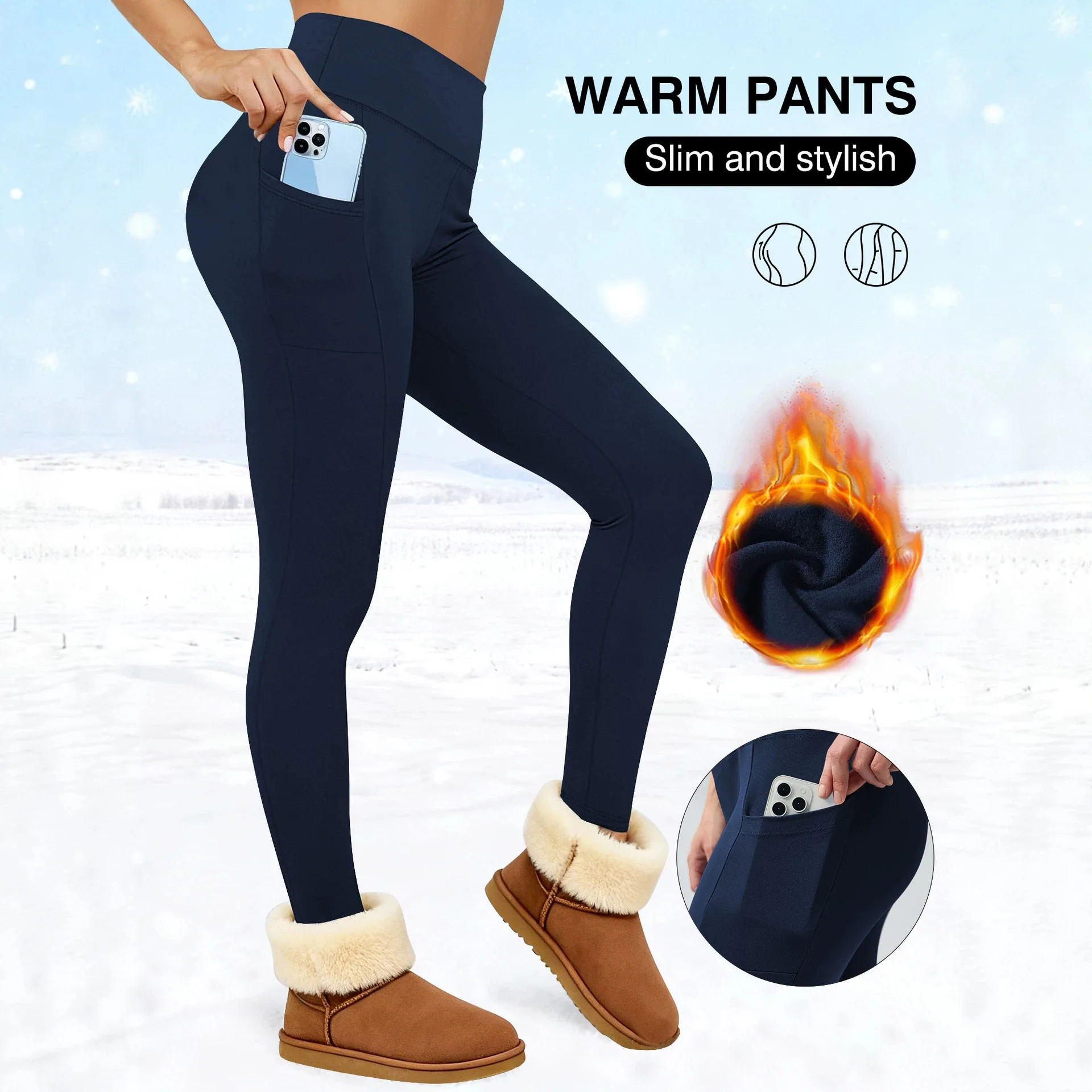 Autumn Winter Women High Waist Thermal Fleece Lined Leggings Soft Stretchy Workout Yoga Base Layer Trousers