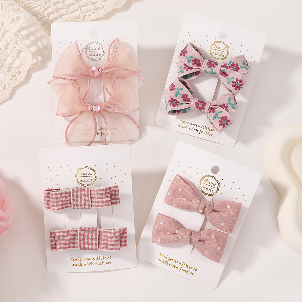 2 قطعة الأزياء الكورية الباستيل الدانتيل Bowknot مخطط منقوشة مقاطع الشعر للفتيات نصف كليب الجانب دبابيس الشعر korliciэээээсысысы