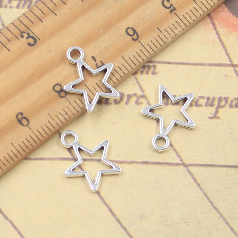 30pcs Charms Hollow Lovely Star 14x12mm Antique Silver Color Pendants Making DIY Handmade Tibetan Finding Jewelry