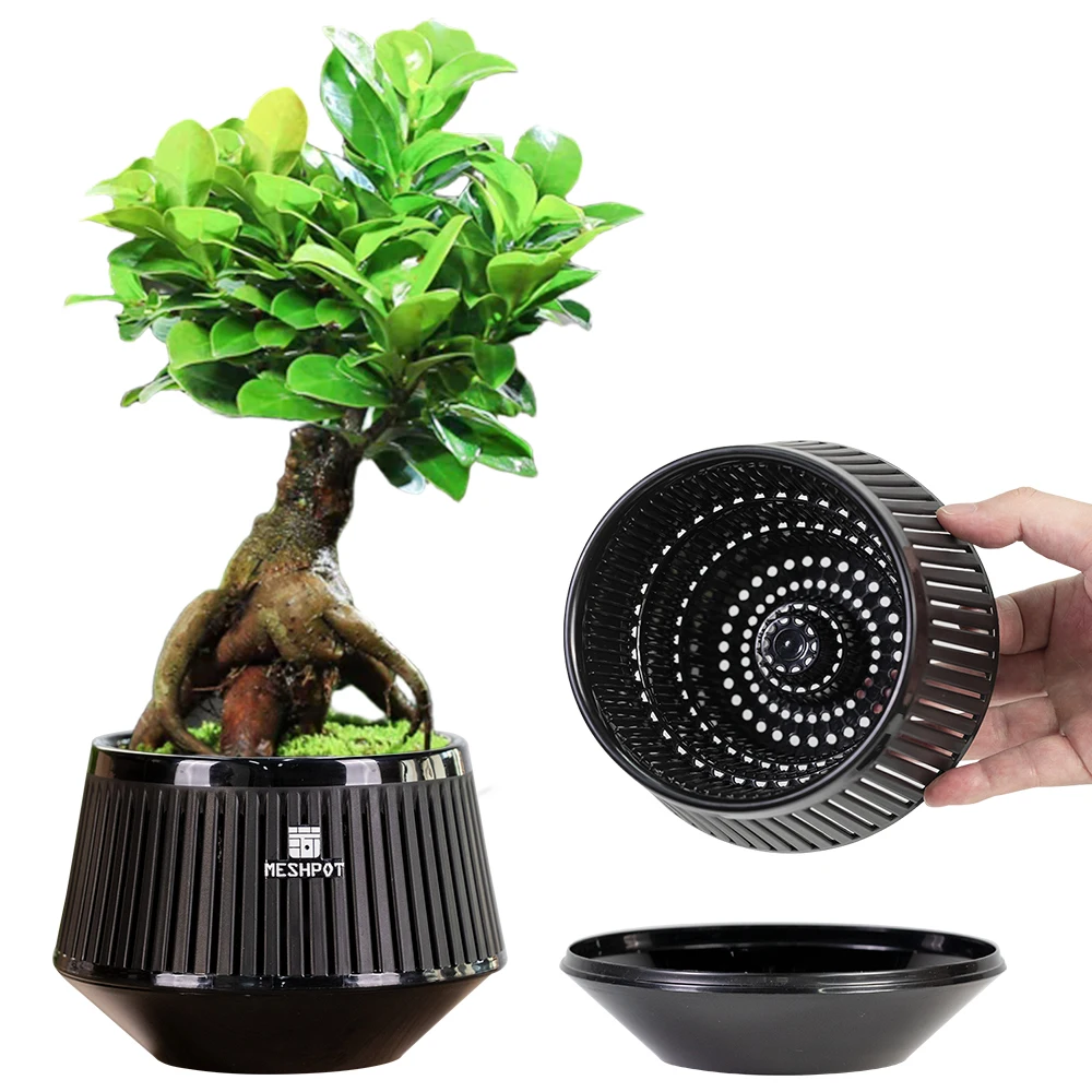 Meshpot Bonsai Pots with Drainage Hole and Tray Plastic Bonsai Planters for Indoor Plants - Air-Pruning Design,Excellent Airflow