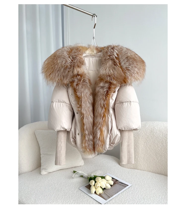 2026 New Autumn 90 Winter Goose Down Jacket Warm Women Coat Oversized Real Fox Fur Collar Thick Luxury Fashion Outerwear