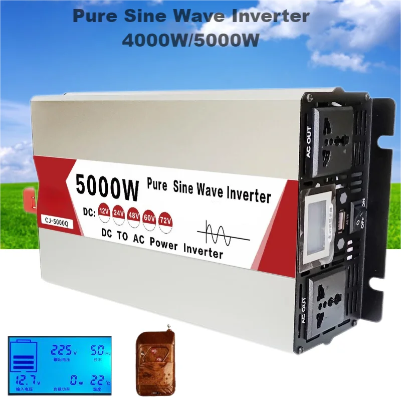 Pure Sine Wave Inverter DC 12v To AC 110V/220V 4000W/ 5000W Voltage Transformer Power Converter Solar Inversor EU/Universal Plug