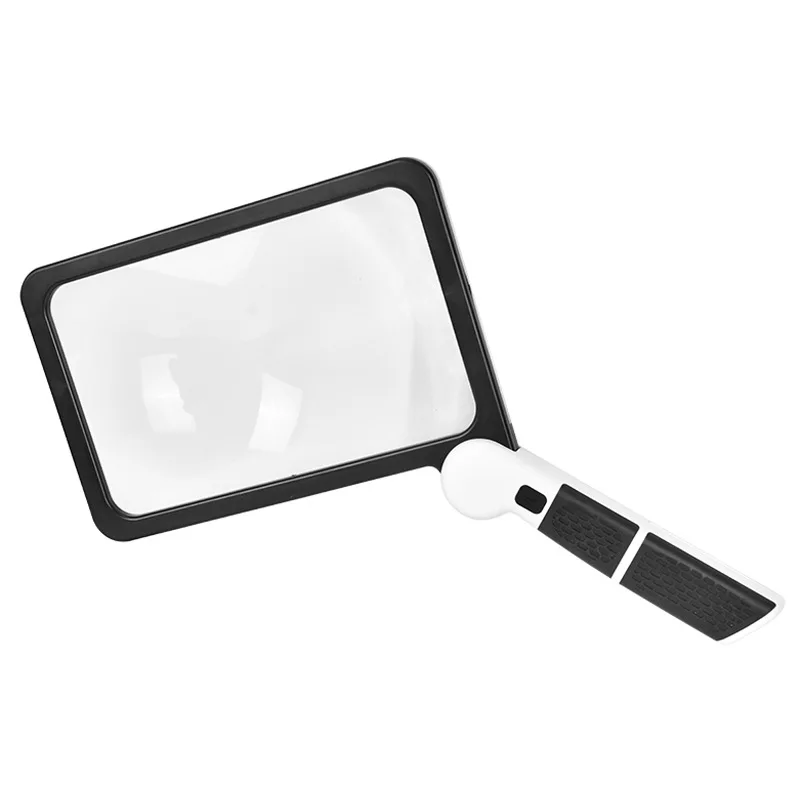 Square Magnifying Glass Handheld Folding Handle Large Loupe Magnifier 48 LEDs Cold and Warm Lights Magnifier for Seniors Reading